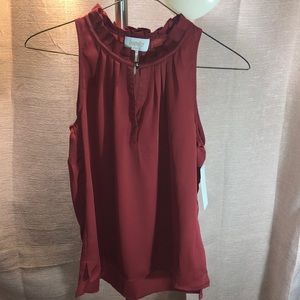 NWT Keyhole Ruffle Pleated Neck Tank Blouse
